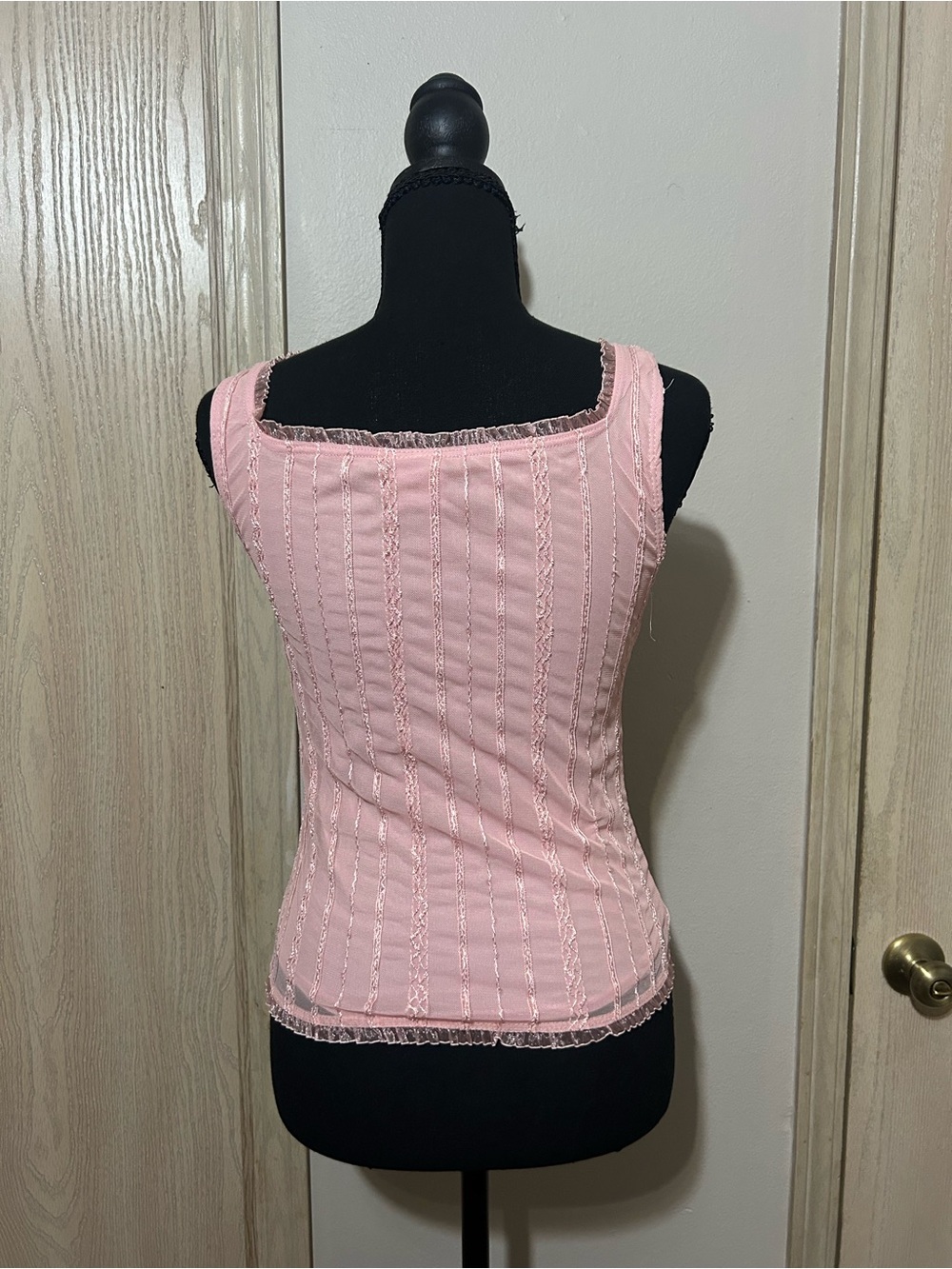 Newport News Pink Lace Trim Corset-Style Tank - Picture 2 of 6